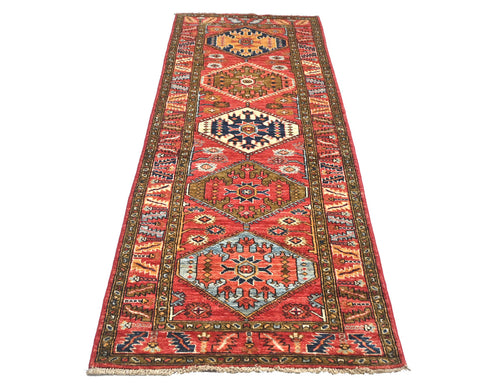 9 Ft Rusty Red Ersari Afghan Hand Knotted Veg Dye Wool Runner Rug